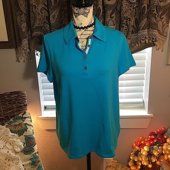 Jones New York Signature short sleeve weekend comfort partial button front shirt - Picture 1 of 7